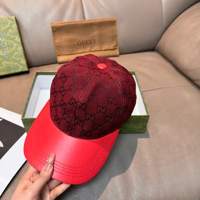 Gucci GG Monogram Burgundy and Red Baseball Cap 6