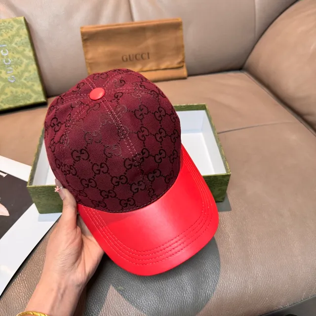 Gucci GG Monogram Burgundy and Red Baseball Cap 7