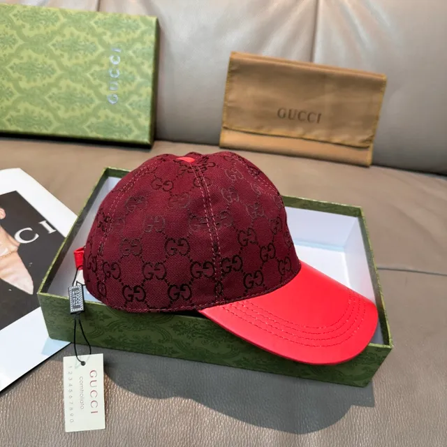 Gucci GG Monogram Burgundy and Red Baseball Cap 8