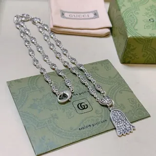 Gucci Ghost Interlocking G-Link Crystal Pendant Necklace