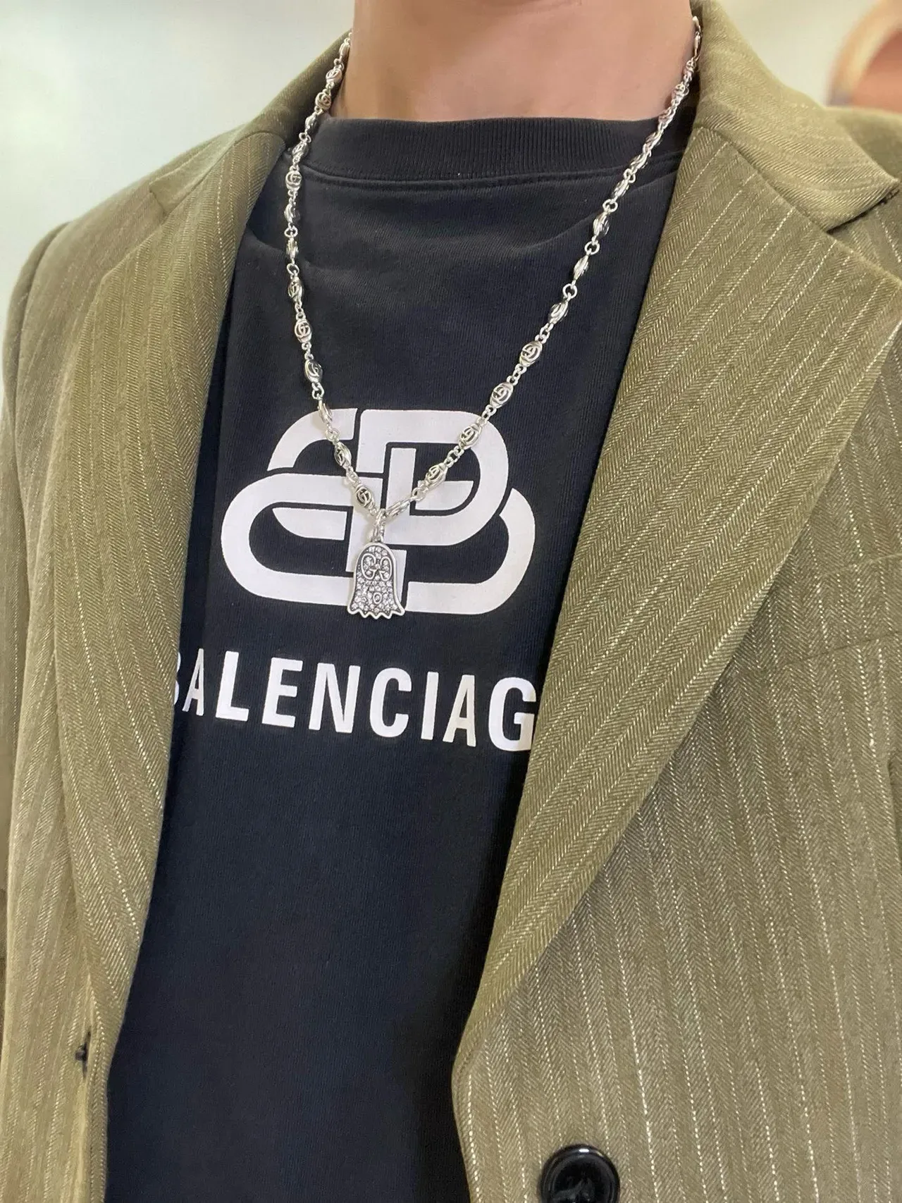 Gucci Ghost Interlocking G-Link Crystal Pendant Necklace 2