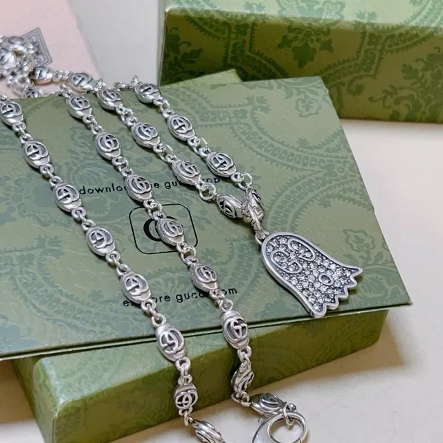 Gucci Ghost Interlocking G-Link Crystal Pendant Necklace 3