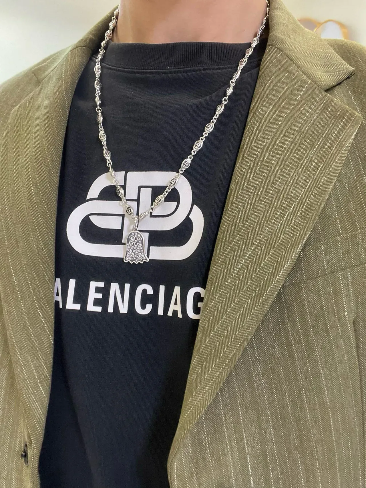 Gucci Ghost Interlocking G-Link Crystal Pendant Necklace 5