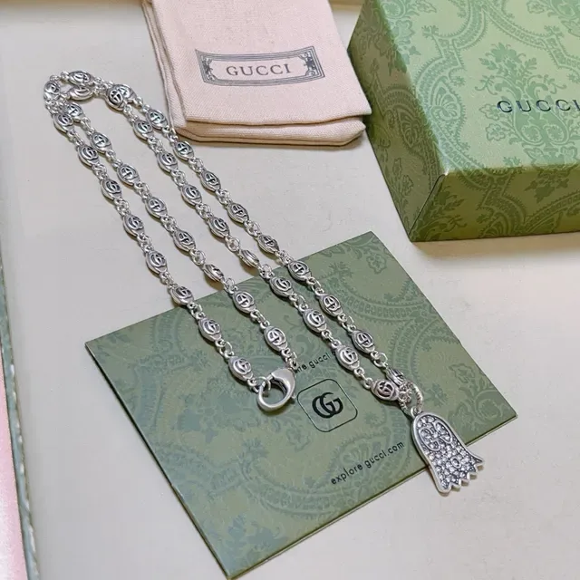 Gucci Ghost Interlocking G-Link Crystal Pendant Necklace 6