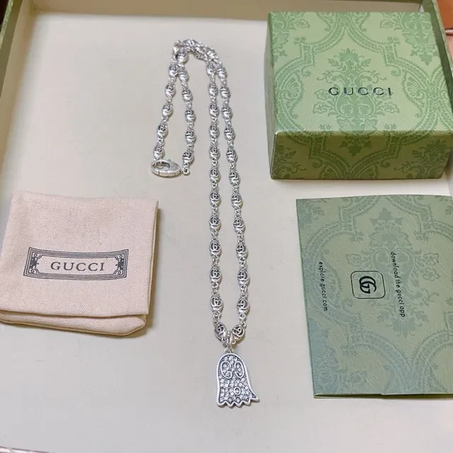 Gucci Ghost Interlocking G-Link Crystal Pendant Necklace 9