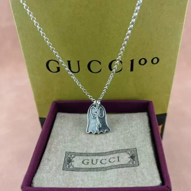 Gucci Ghost Pendant Silver-Tone Crystal Necklace 3