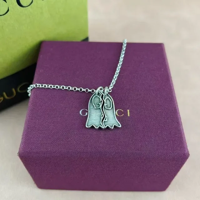 Gucci Ghost Pendant Silver-Tone Crystal Necklace 4