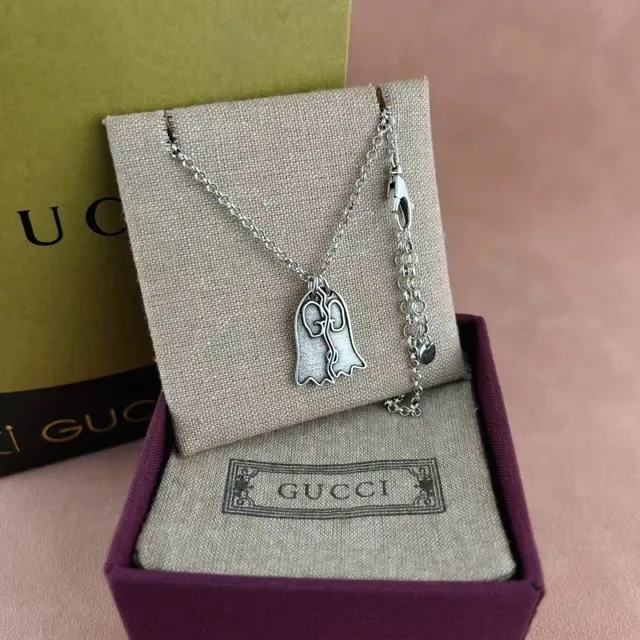 Gucci Ghost Pendant Silver-Tone Crystal Necklace 8