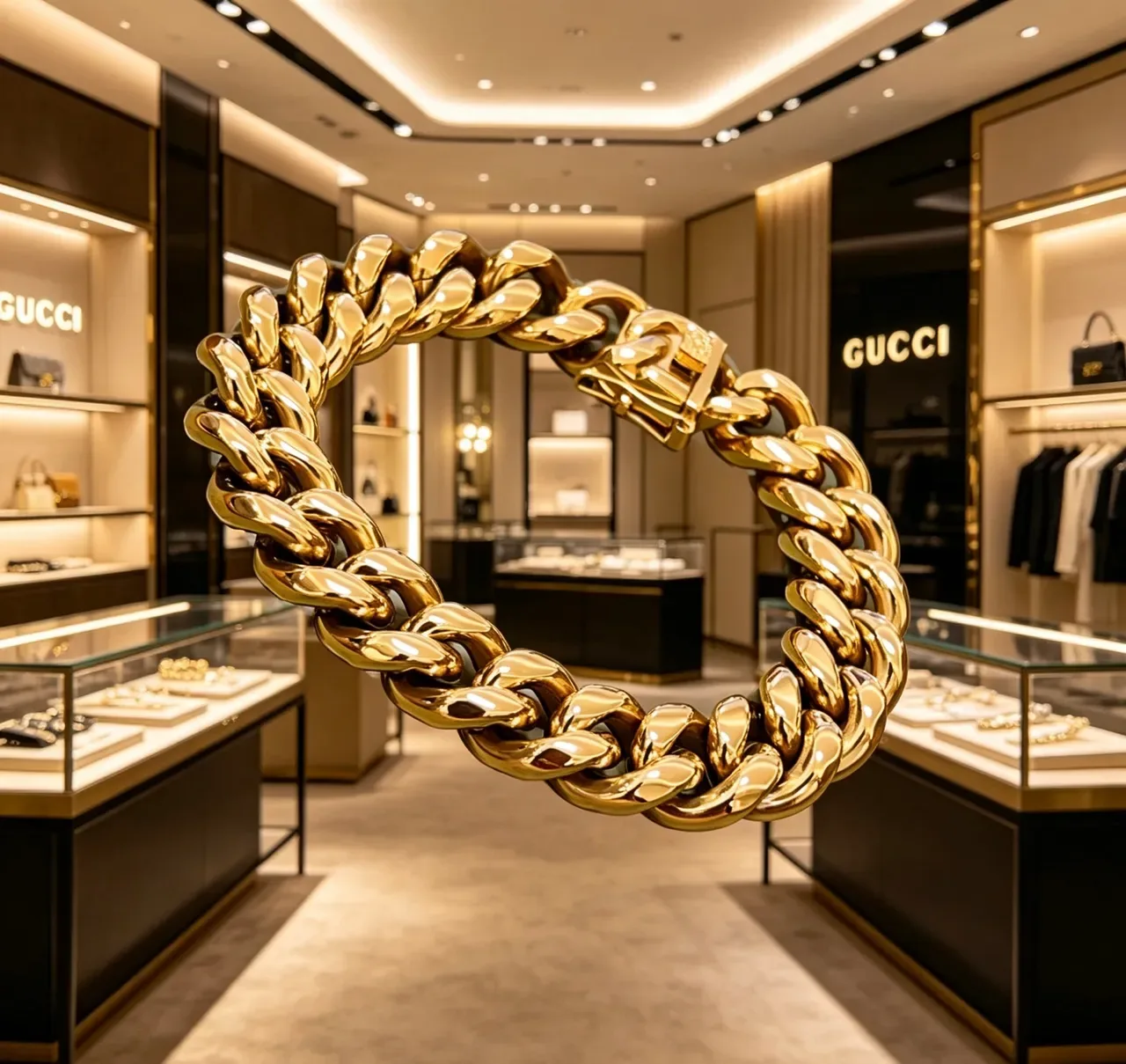 Gucci Gold Oversized Sculptural Chain High-Polish Metal Jewelry 4