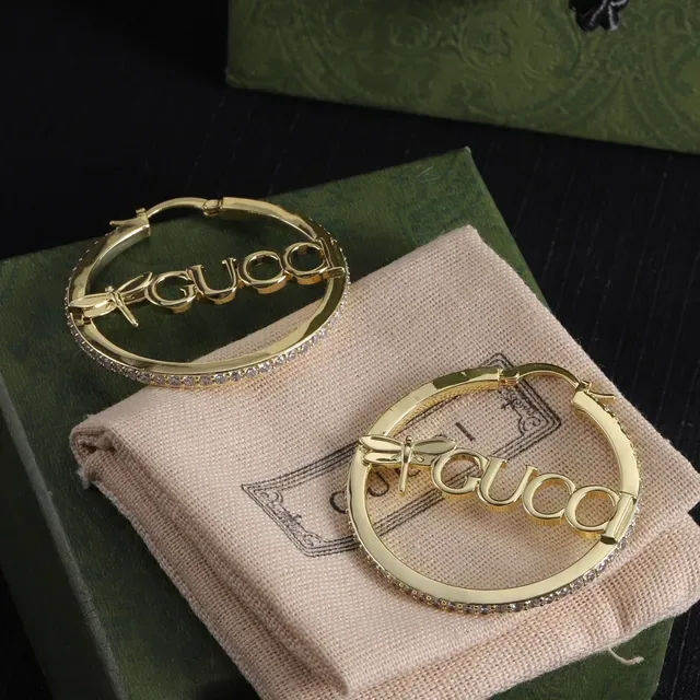 Gucci Gold Silver Hoop Logo-Integrated Earrings 4