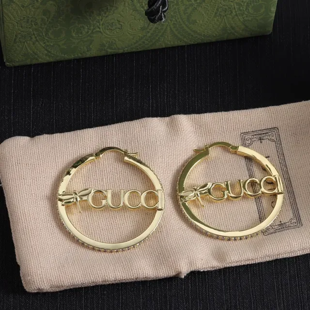 Gucci Gold Silver Hoop Logo-Integrated Earrings 5