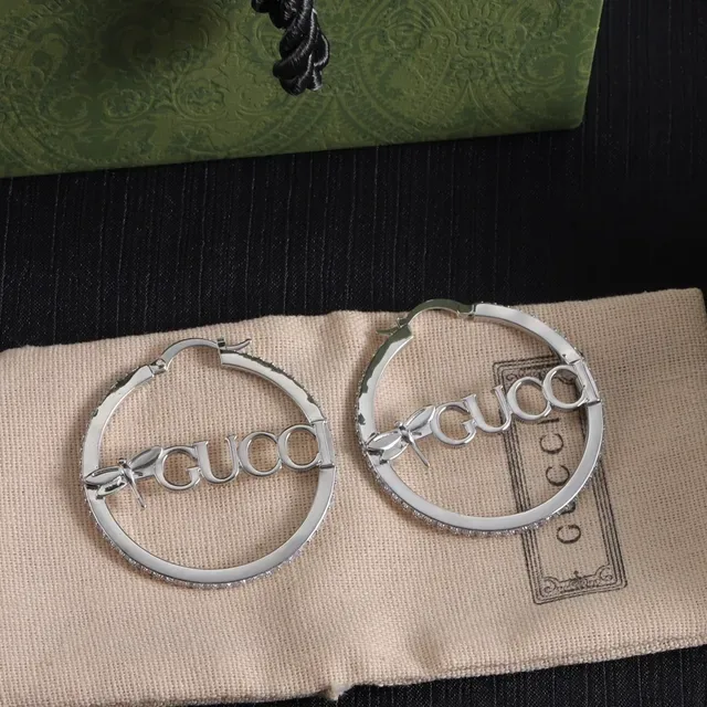 Gucci Gold Silver Hoop Logo-Integrated Earrings 6