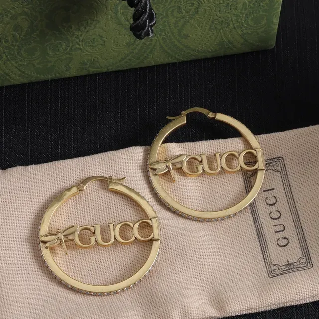Gucci Gold Silver Hoop Logo-Integrated Earrings 7