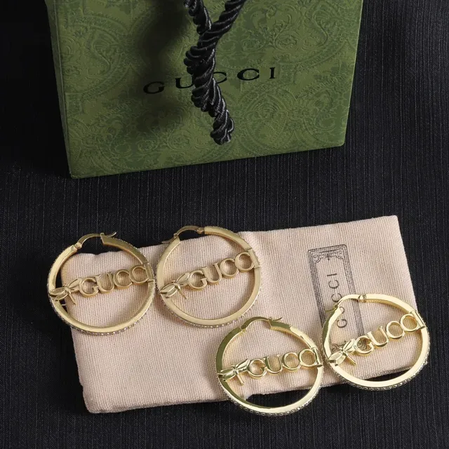 Gucci Gold Silver Hoop Logo-Integrated Earrings 8
