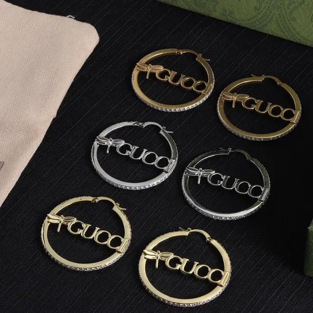 Gucci Gold Silver Hoop Logo-Integrated Earrings 9
