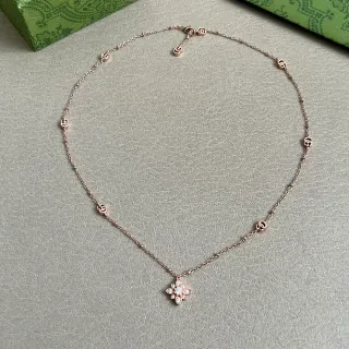 Gucci Gold Transparent Rose Chain Interlocking G Charms Necklace