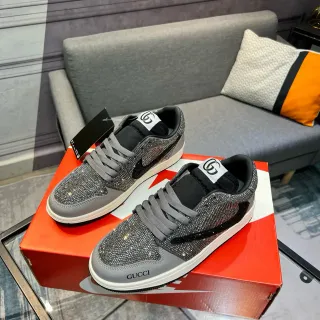 Gucci Gray Black Crystal-Embellished Low-Top Lifestyle Sneakers