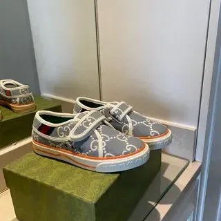 Gucci Gray Orange GG Monogram Print Velcro Strap Closure Lifestyle Sneakers