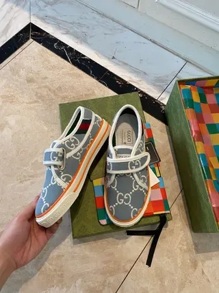 Gucci Gray Orange GG Monogram Print Velcro Strap Closure Lifestyle Sneakers 2