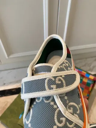 Gucci Gray Orange GG Monogram Print Velcro Strap Closure Lifestyle Sneakers 3