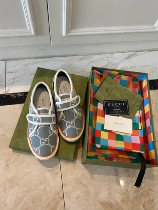 Gucci Gray Orange GG Monogram Print Velcro Strap Closure Lifestyle Sneakers 5