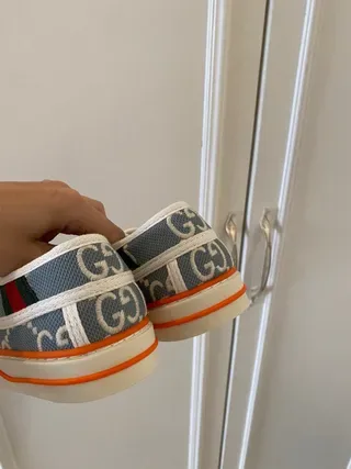 Gucci Gray Orange GG Monogram Print Velcro Strap Closure Lifestyle Sneakers 6