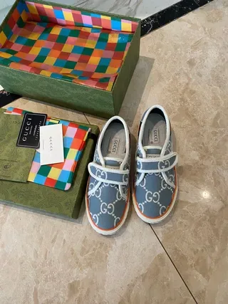 Gucci Gray Orange GG Monogram Print Velcro Strap Closure Lifestyle Sneakers 7