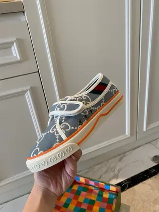 Gucci Gray Orange GG Monogram Print Velcro Strap Closure Lifestyle Sneakers 8