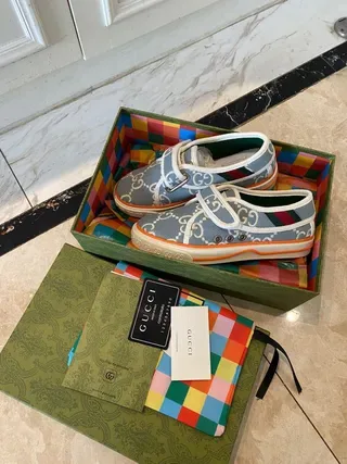 Gucci Gray Orange GG Monogram Print Velcro Strap Closure Lifestyle Sneakers 9