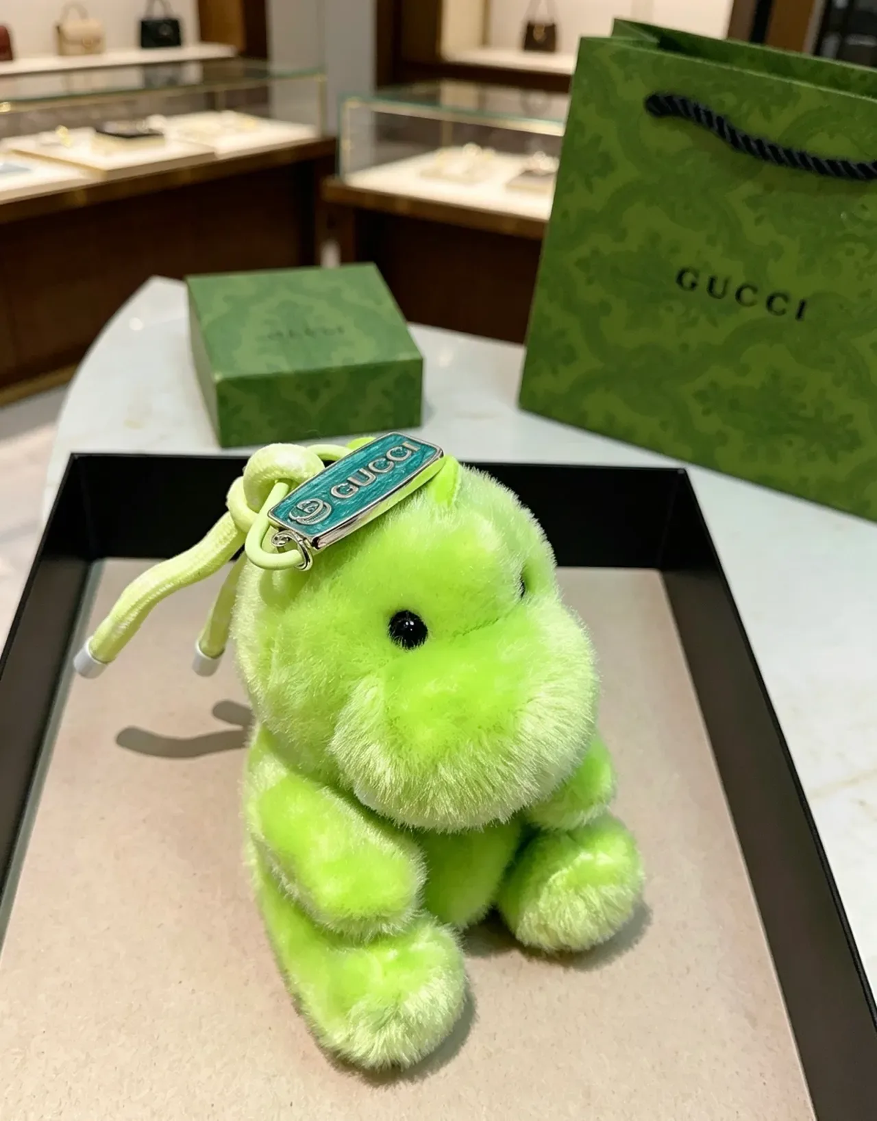 Gucci Green Blue Plush Fuzzy Animal Light Handbag 2