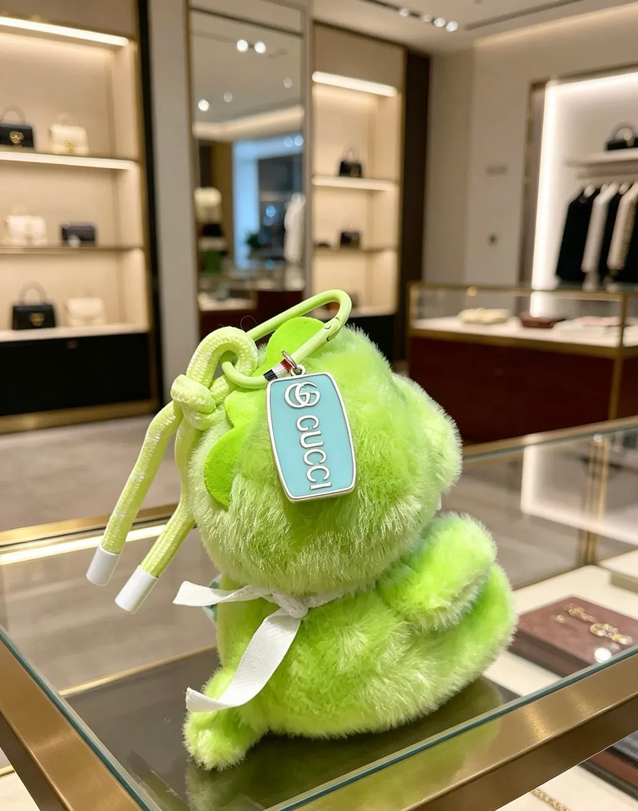 Gucci Green Blue Plush Fuzzy Animal Light Handbag 3
