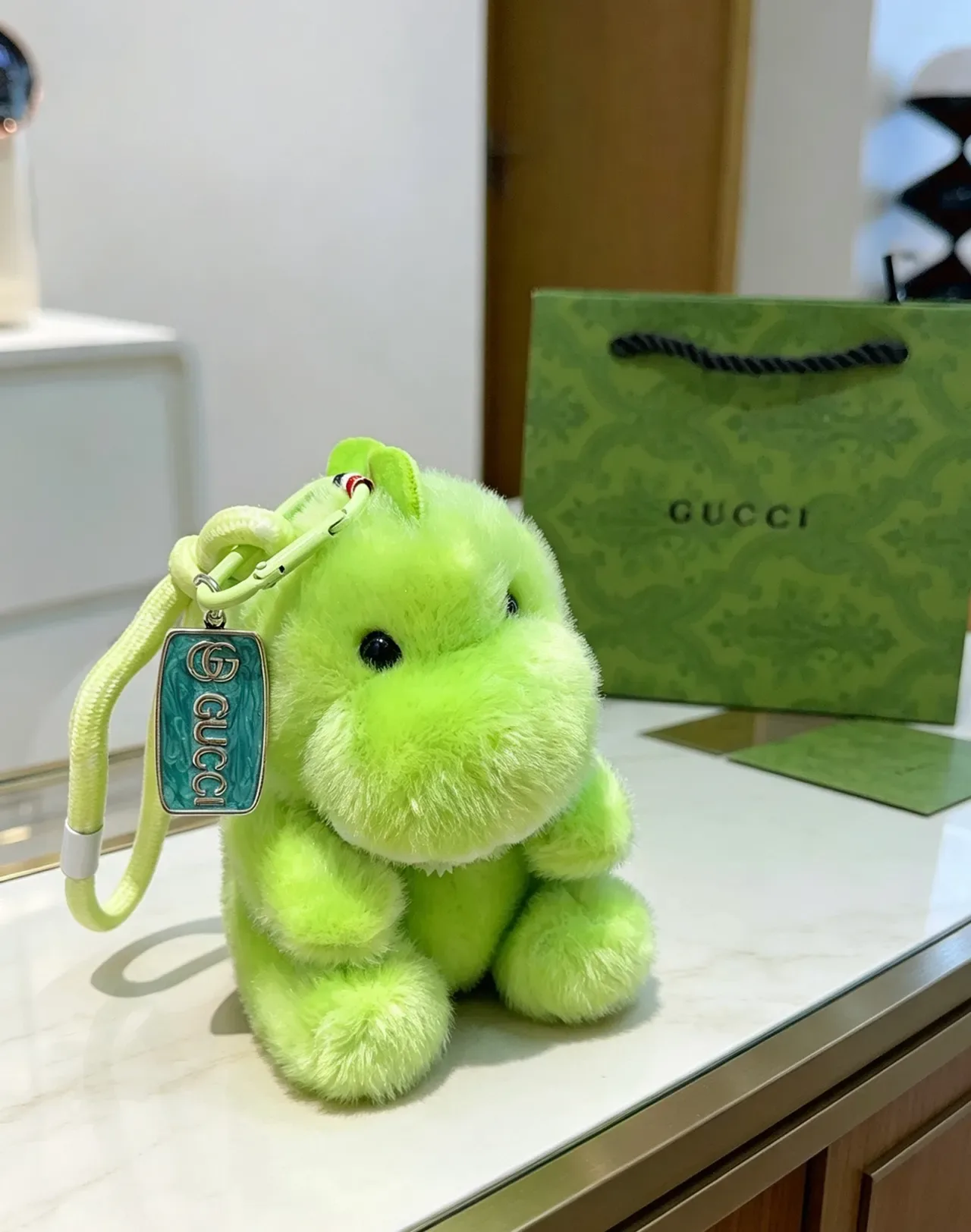 Gucci Green Blue Plush Fuzzy Animal Light Handbag 4
