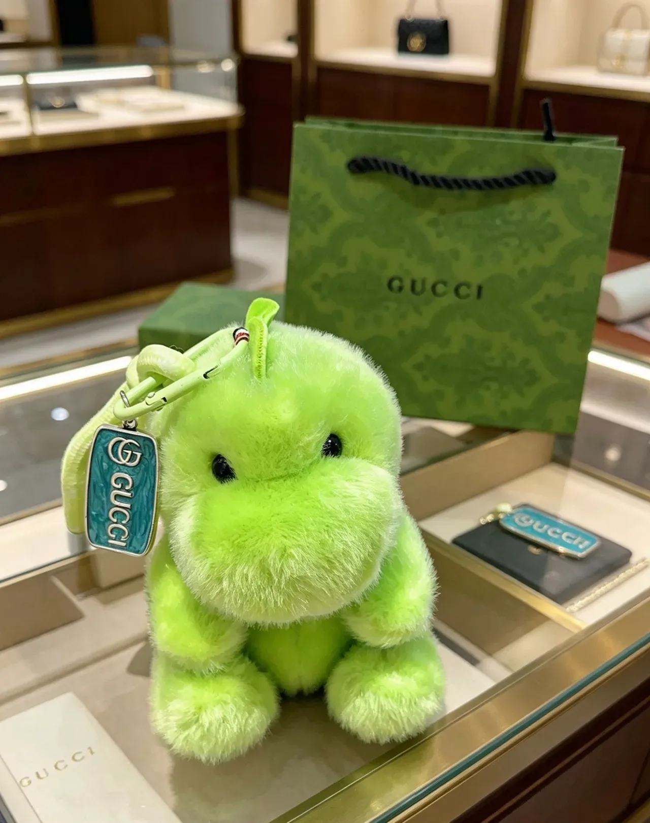 Gucci Green Blue Plush Fuzzy Animal Light Handbag 6