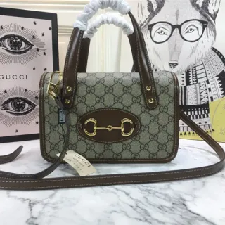 Gucci Green Brown GG Supreme Canvas Leather Trim Tote Bag