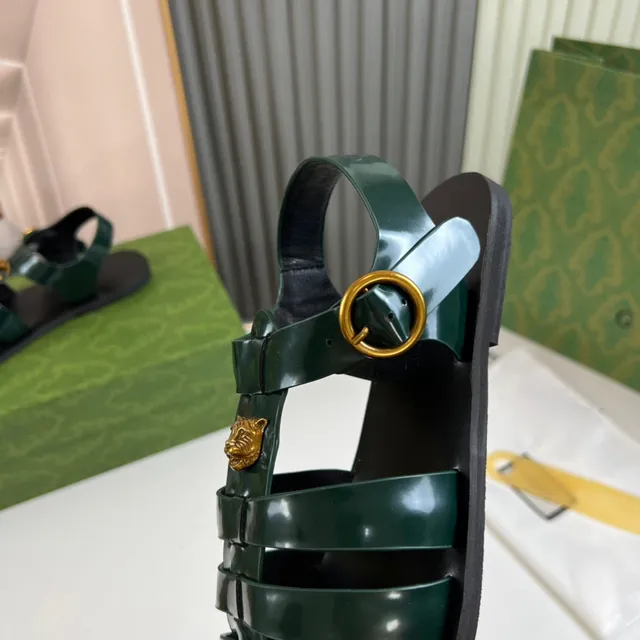 Gucci Vert Or Cuir Patenté Brillant Sandales Gladiateur Multi Sangle 8
