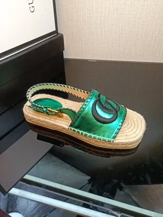 Gucci Verde Interlocking GG Logo Sola de Juta Sandálias Casual 2