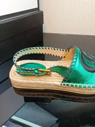 Gucci Verde Interlocking GG Logo Sola de Juta Sandálias Casual 8