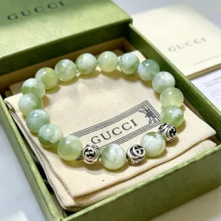 Gucci Green Silver Beaded Jade-Like Stones Bracelet