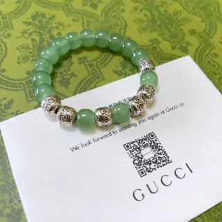 Gucci Green Silver Beaded Stretch Bracelet