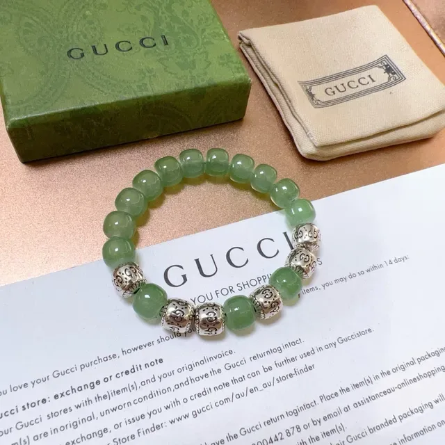 Gucci Green Silver Beaded Stretch Bracelet 2