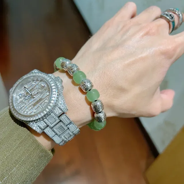 Gucci Green Silver Beaded Stretch Bracelet 3