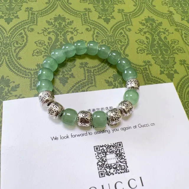 Gucci Green Silver Beaded Stretch Bracelet 4