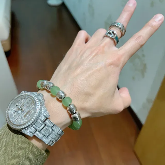 Gucci Green Silver Beaded Stretch Bracelet 5