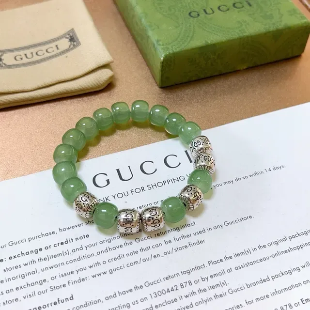 Gucci Green Silver Beaded Stretch Bracelet 6