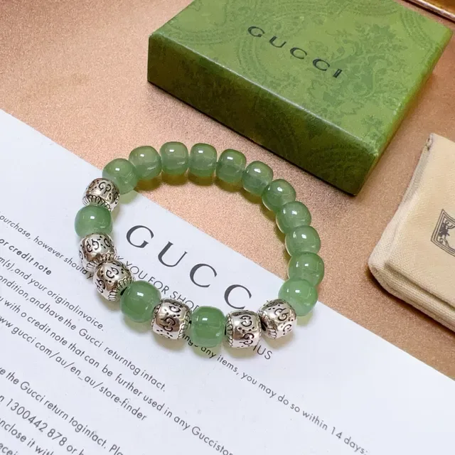 Gucci Green Silver Beaded Stretch Bracelet 7