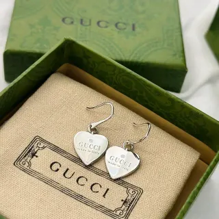 Gucci Heart-Shaped Drop Silver Beige Earrings