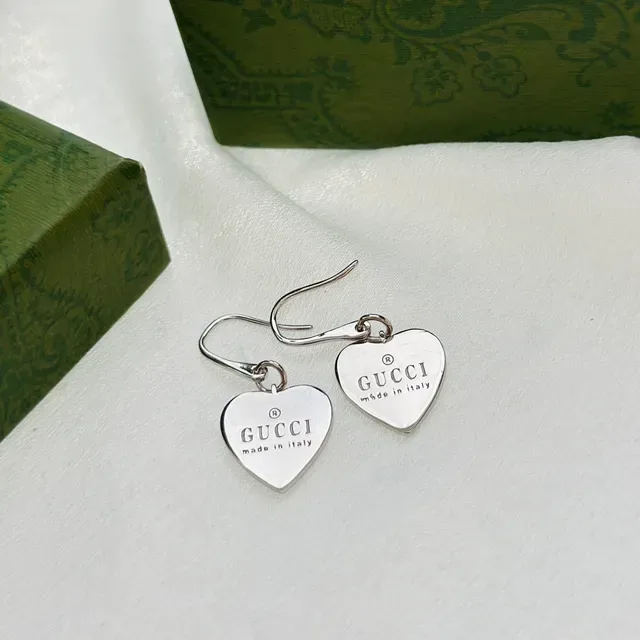 Gucci Heart-Shaped Drop Silver Beige Earrings 5
