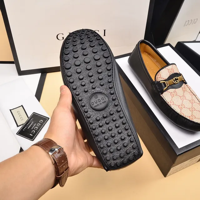 Gucci Horsebit 1955 Beige et Noir GG Monogram Loafers 4