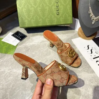 Gucci Horsebit 1955 Beige and Orange GG Monogram Mule Casual Sandals