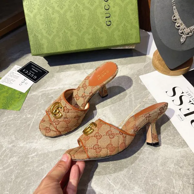 Gucci Horsebit 1955 Beige et Orange GG Monogram Sandales Mule Casual 2
